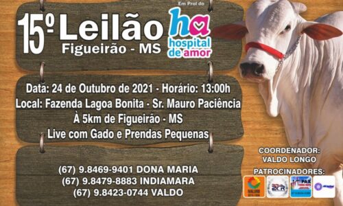 Leilão do Hospital do Amor acontecerá domingo-24, na Fazenda Lagoa Bonita, a partir das 13h