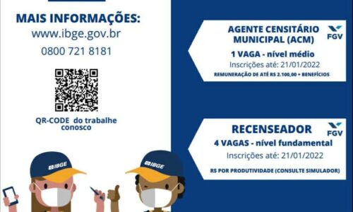 IBGE prorroga data para inscrições do Processo Seletivo Simplificado em Figueirão